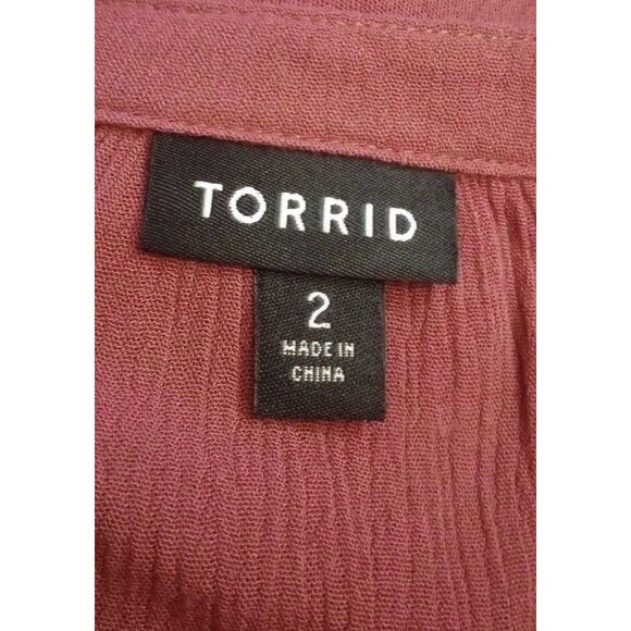 Torrid Mini Washable Gauze Fit and Flare Dress Mauve Long Sleeve Tassel Size 2X - Picture 3 of 5